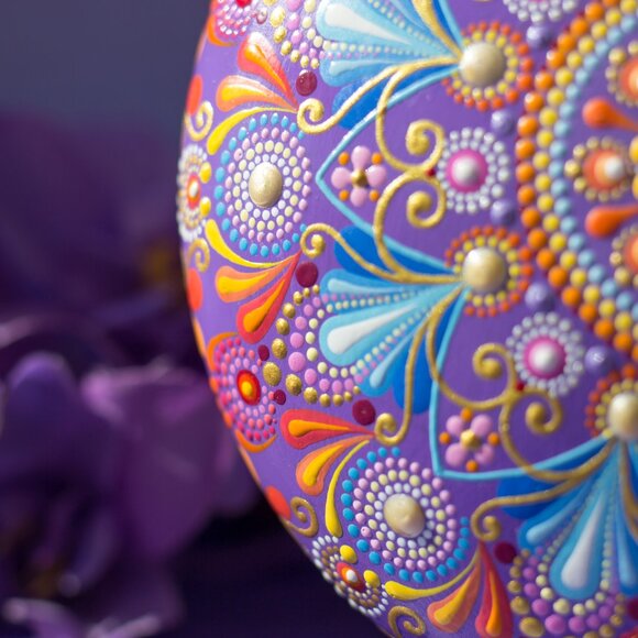 Mandala Painted Stone Acrylic Rock Paperweight Dot Art Painting by Lauruntra - Picture 2 of 10